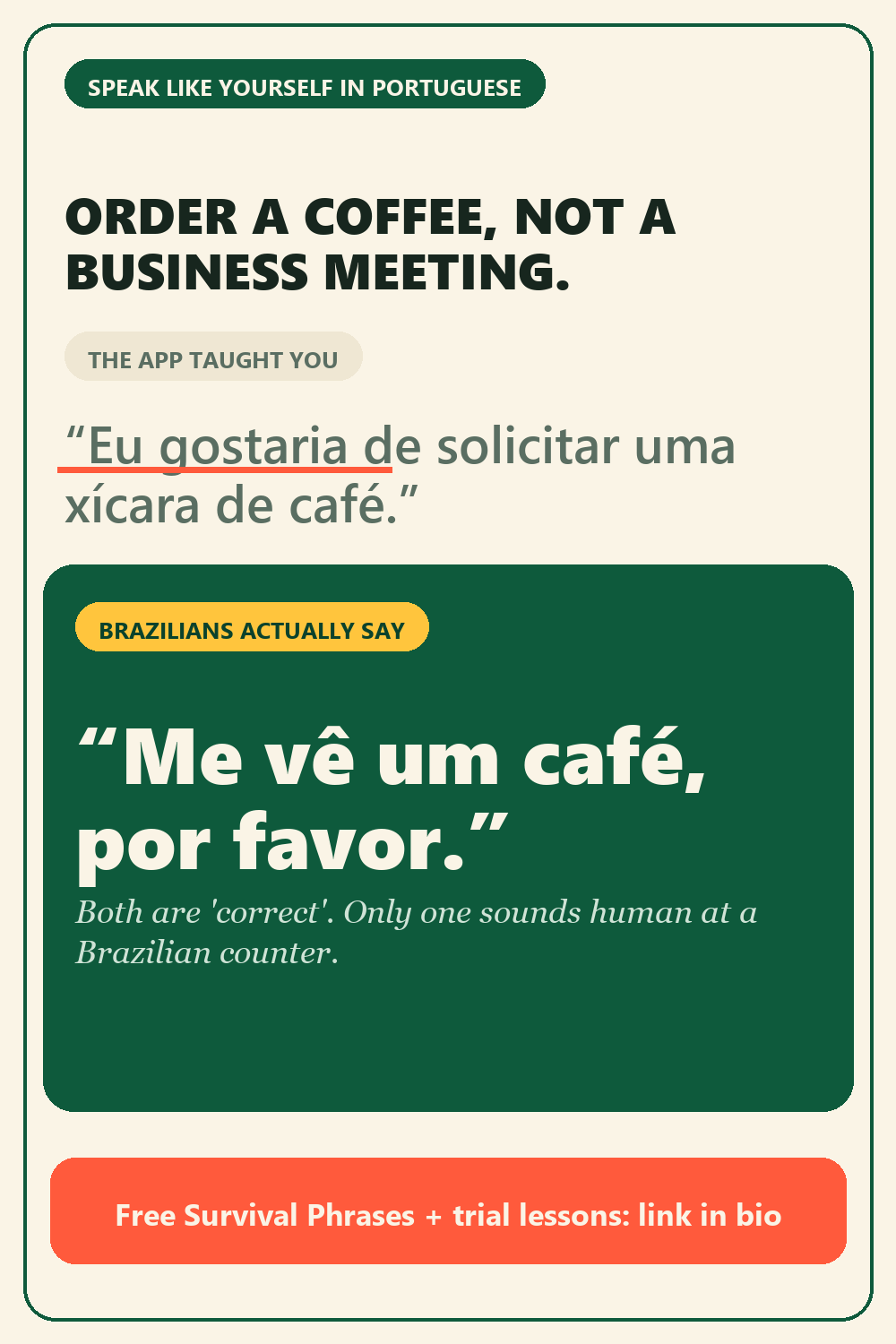 Textbook vs real life: ordering coffee in Brazil