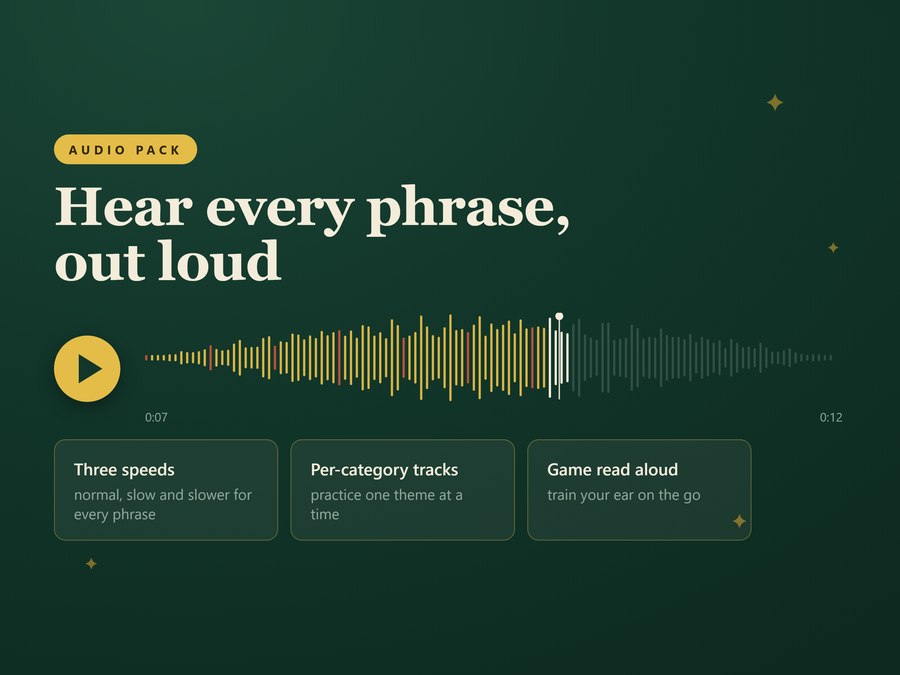 Audio pack: hear every phrase at three speeds