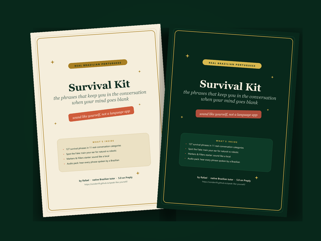 Brazilian Portuguese Survival Kit workbook, dark and light editions